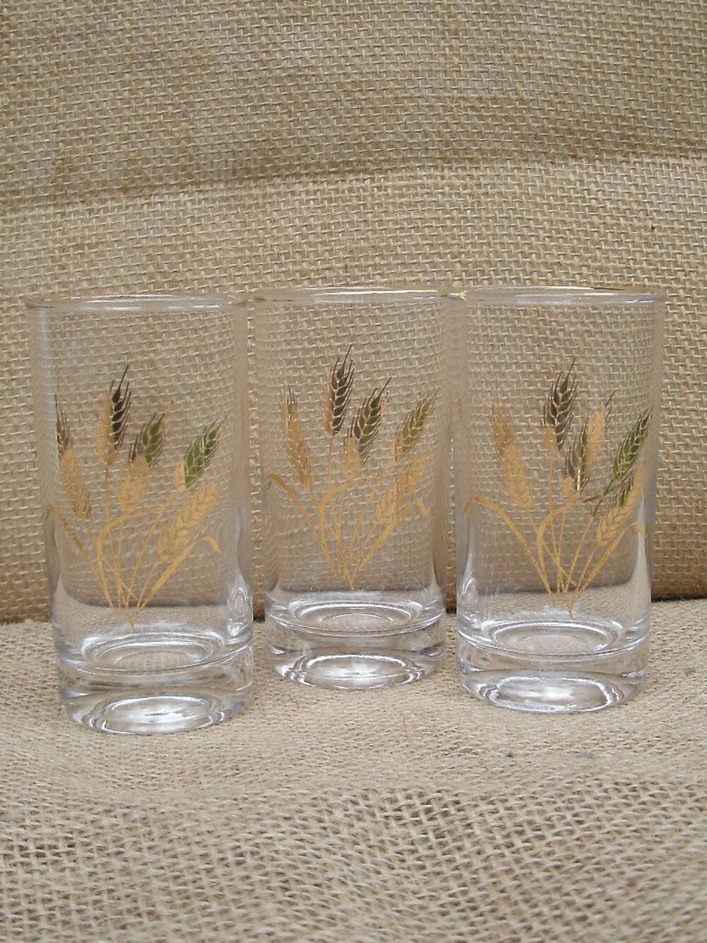 Vintage Homer Laughlin Golden Wheat 22K Gold Juice Glass Set of 3